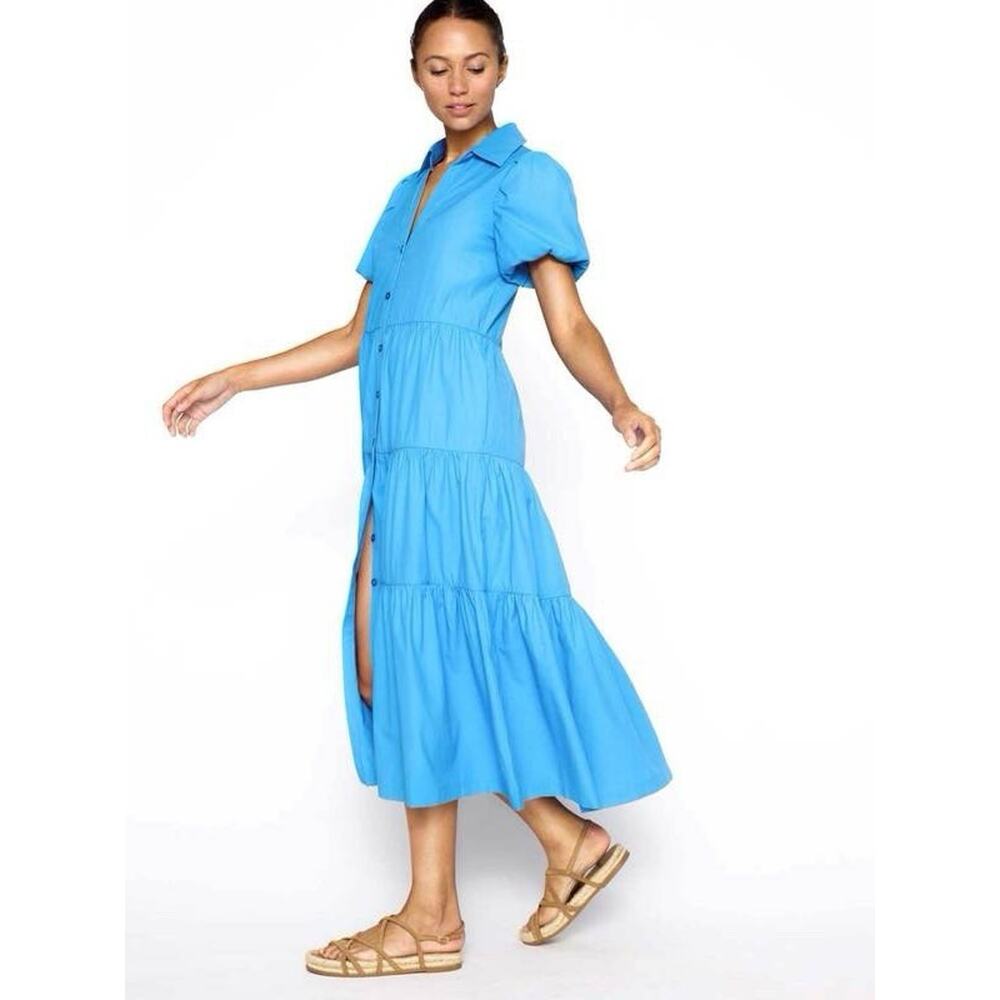 Brochu Walker Azure Blue Tiered Cotton Poplin The Havana Dress Size XS - Picture 5 of 10